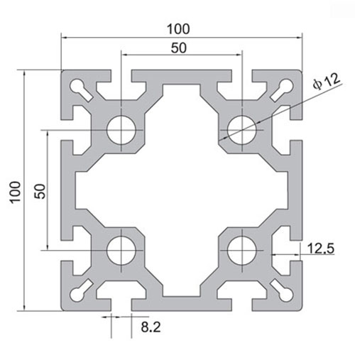 100100-8 T-Slot Aluminium Extrusion Profile