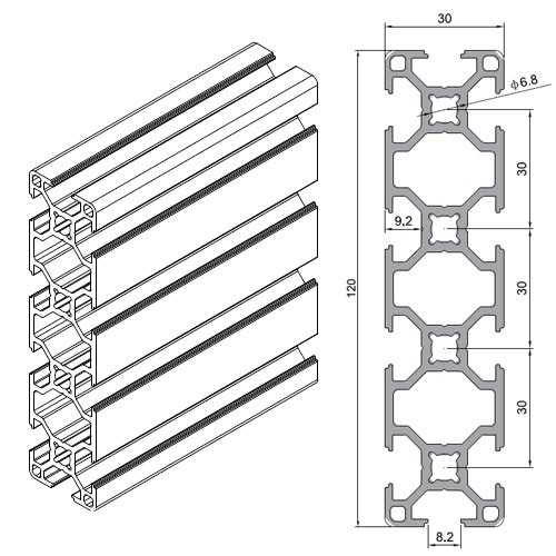 30120 Aluminium Extrusion Profile