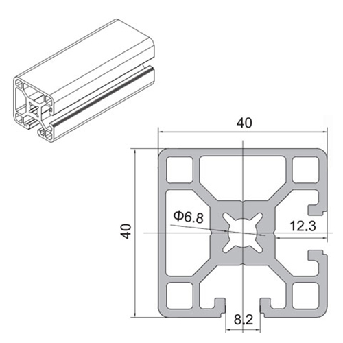 4040-2NVS Aluminium Extrusion Profile