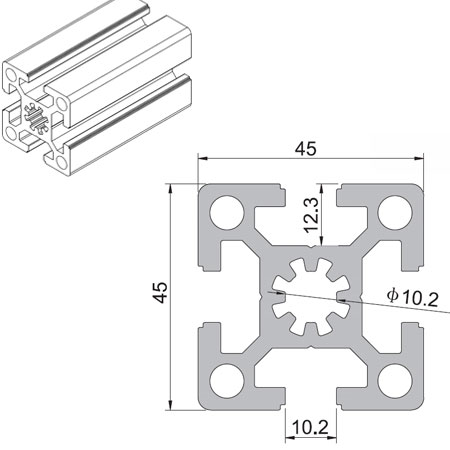 Profilé aluminium standard Section : 19 x 45 mm : 