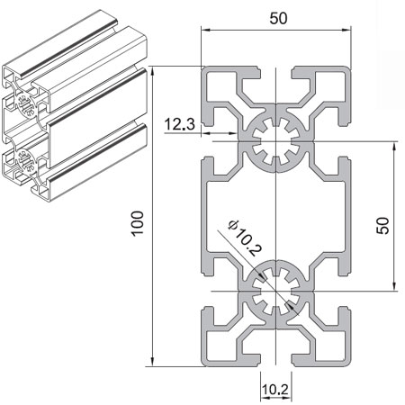 50100-10 Aluminium Extrusion T-Slot Profile