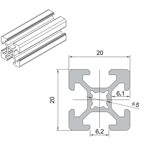 Aluminium profile 20x20 4 slots