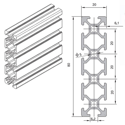 <60" Aluminum T-slot 2020 extruded profile 20x20-6 Length 1500mm 4 pieces set 